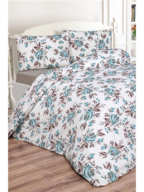 Çeyiz Diyarı Tasya Çift Kişilik Lastikli Çarşaflı Nevresim Takımı Mavi - S000496223-17234