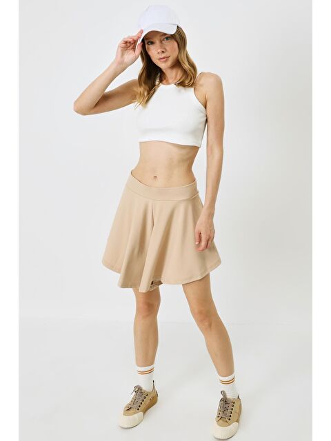 C&City Kadın Halter Yaka Fitilli Esnek Mini Crop Atlet 924 Ekru - S000226328-19965