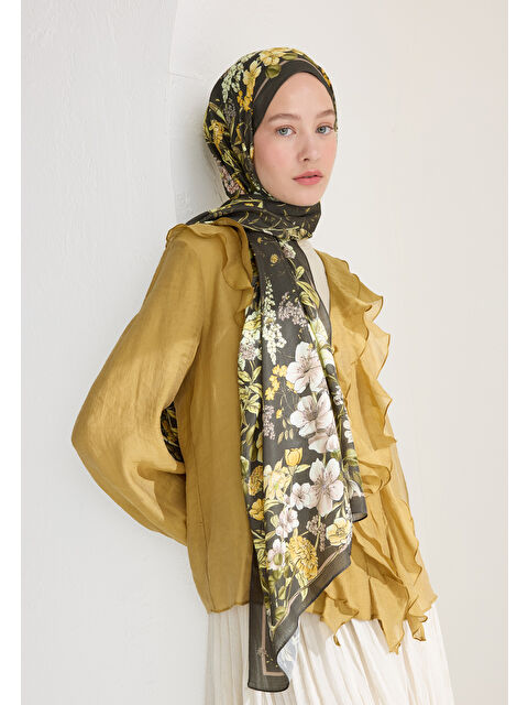 Fresh Scarfs Valentına Floş Viskon Şal Koyu Haki - S000427140-19294