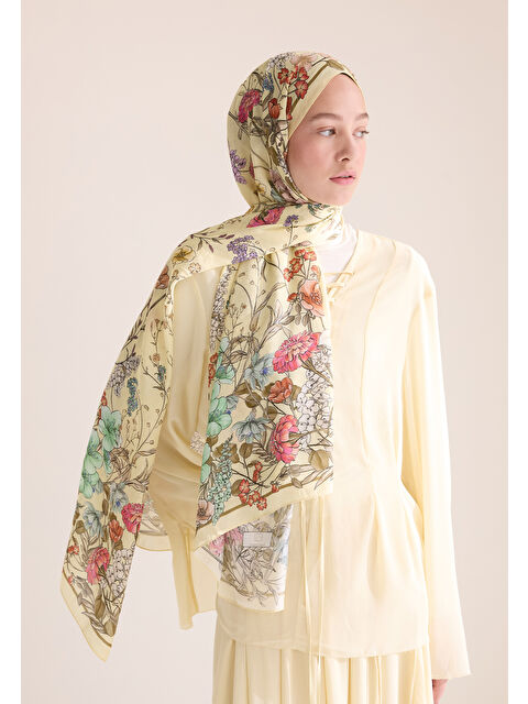 Fresh Scarfs Valentına Floş Viskon Şal Soft Sarı - S000427140-20072