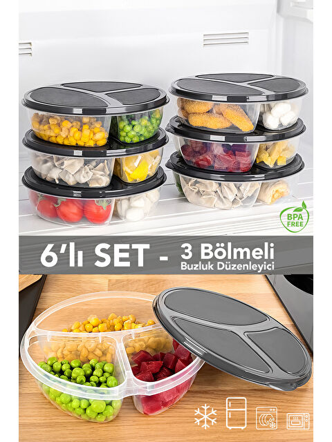 Meleni Home 6 Adet Yuvarlak 3 Bölmeli Saklama Kabı