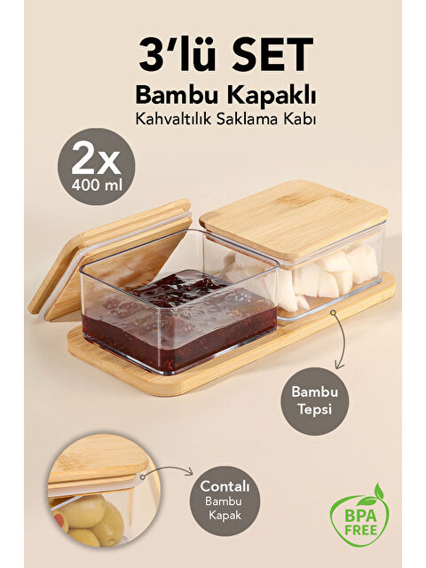 Meleni Home Bambu Kapak Kapaklı Saklama Kabı 400 ml