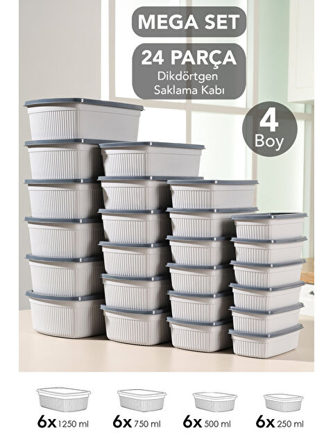 Meleni Home 24'lü Çizgili Dikdörtgen Gıda Saklama Kabı Seti