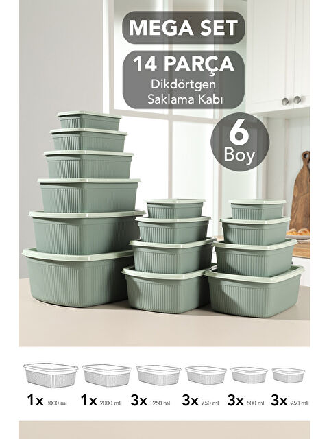 Meleni Home 14'lü Çizgili Dikdörtgen Gıda Saklama Kabı Seti