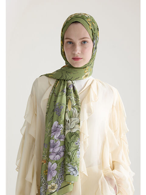 Fresh Scarfs Valentına Floş Viskon Şal Yeşil - S000427140-18194