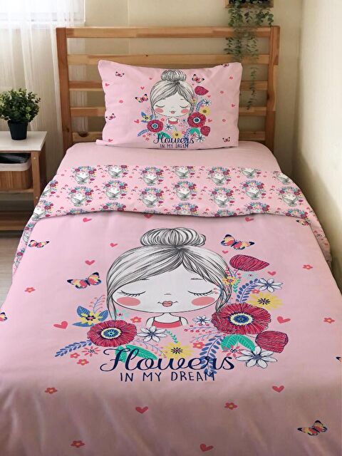 Evmila Çift Taraflı Kız Çocuk Desenli Çarşafsız Takım Tek Kişilik Nevresim Takımı 160x220 Cm - S000123771-23173