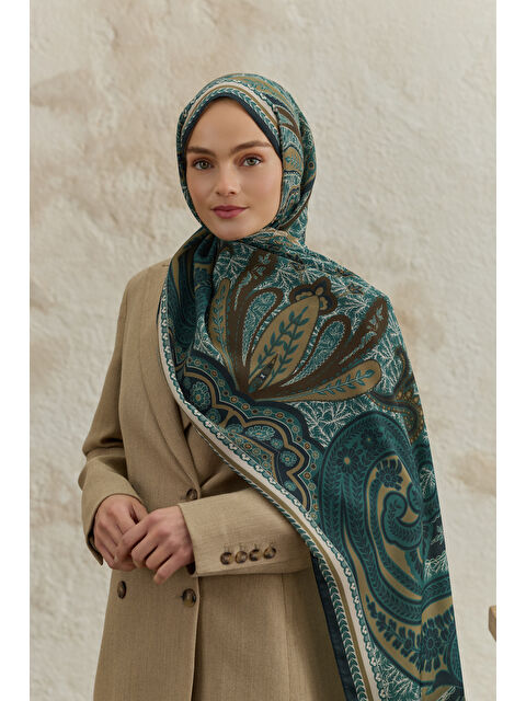 QEF Cupra Prive Desenli Şal Blossom Zümrüt - S000522562-18709