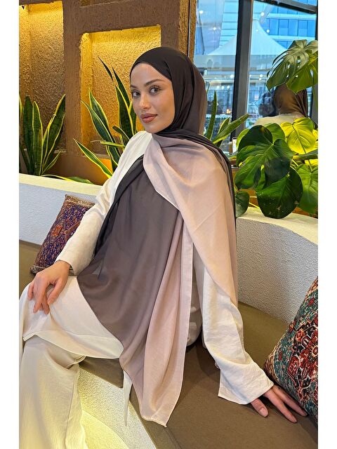 Lamelif Degrade Desen Soft Şal Acı Kahverengi - S000522556-28102