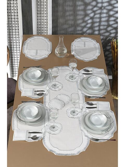 Çeyiz Diyarı Aslı Keten Nakışlı Amerikan Servis Takımı 19 Parça Silver - S000480438-18105