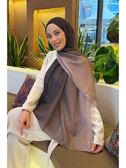 Lamelif Degrade Desen Soft Şal Koyu Kahve - S000522556-29704