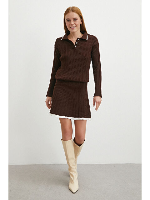 Never More Polo Yaka Etekli Takım Kahve - S000488884-23173