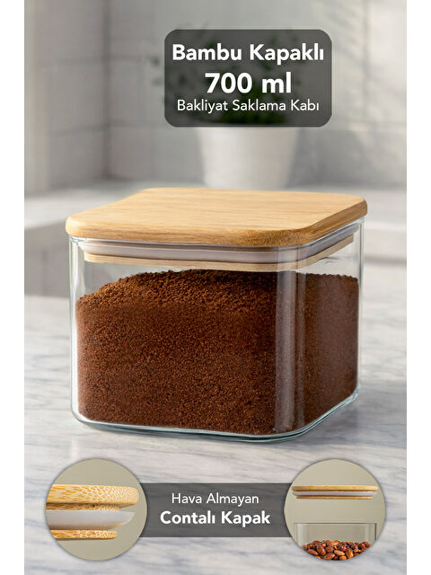 Meleni Home Bambu Kapak Aura Kare Saklama Kabı 700 ml