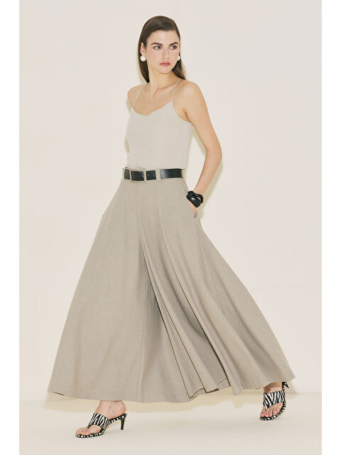 Manuka Etek Formlu Geniş Pantolon Taş - S000529513-25636