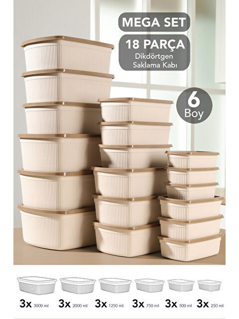 Meleni Home 18'li Çizgili Dikdörtgen Gıda Saklama Kabı Seti