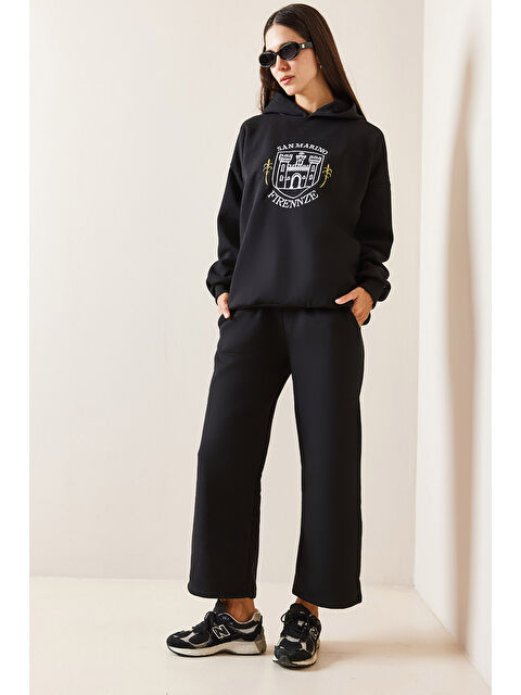 Xhan Siyah Kapüşonlu   Nakışlı Eşofman Takımı 5YXK8 48940 02 - S000272551-19351