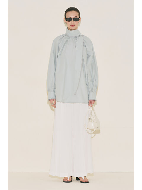 Manuka Bağlama Yaka Bluz Mavi - S000529514-17234