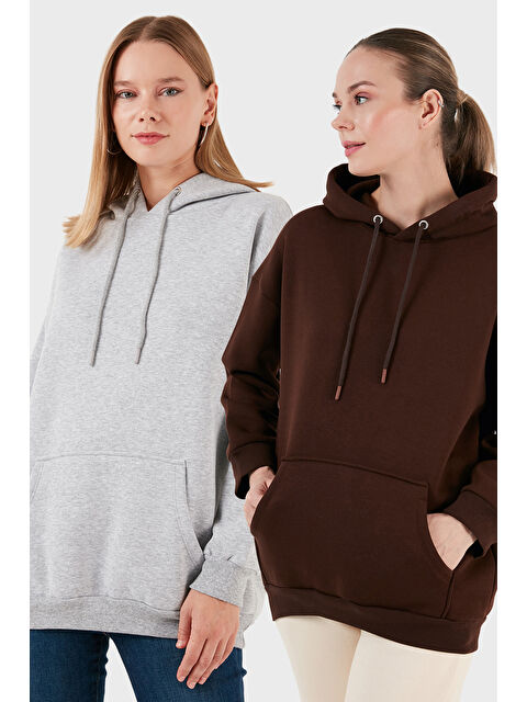 Lela Regular Fit Pamuklu Kapüşonlu Yaka Şardonlu Kışlık 2'li Paket Sweat 5863854S2 - S000463838-5267