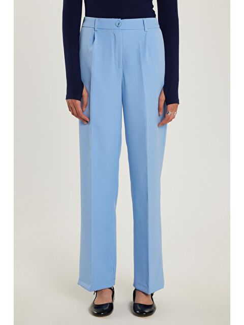 TUDORS Kadın Relax Fit Rahat Kesim Cepli Palazzo Geniş Paça Mavi Pantolon - S000522932-17234