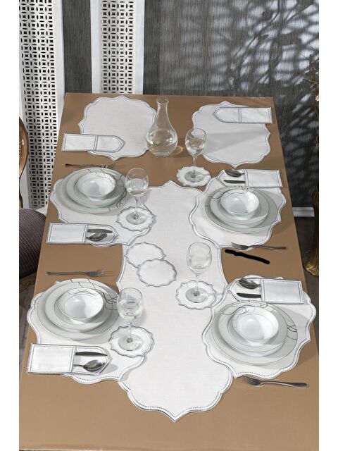 Çeyiz Diyarı Damla Keten Nakışlı Amerikan Servis Takımı 19 Parça Silver - S000480439-18105