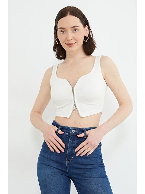 Fullamoda Basic Çift Fermuarlı Kaplı Bluz