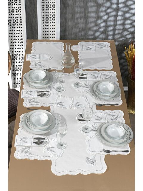 Çeyiz Diyarı Viktori Keten Nakışlı Amerikan Servis Takımı 19 Parça Silver - S000480440-18105