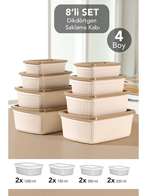 Meleni Home 8'li Çizgili Dikdörtgen Gıda Saklama Kabı Seti