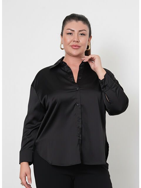 Pera Moda Büyük Beden İpek Saten Klasik Gömlek - S000504800-19351