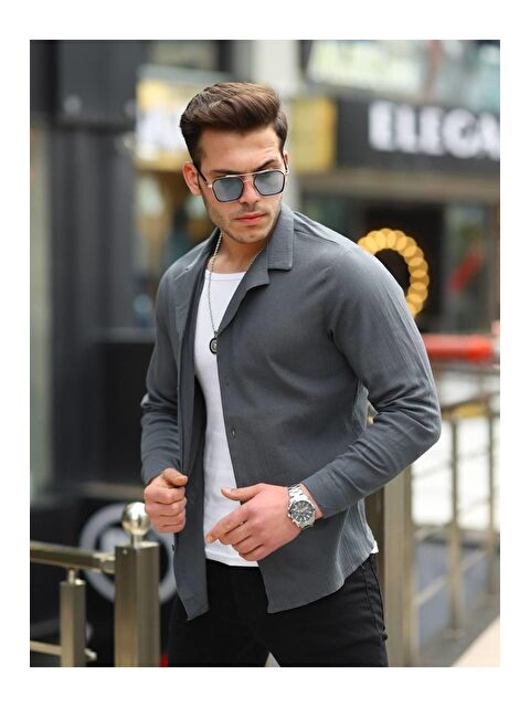 Comstar Erkek Trend Kruvaze Yaka Füme Keten Gömlek