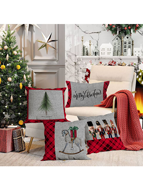 Evmila 4 lü Yılbaşı Temalı Kadife Kırlent Kılıfı 43x43 cm - S000285271-23173