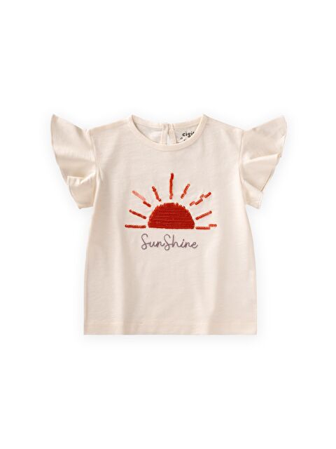 CİGİT Pullu T-Shirt 1-10 Yaş Ekru