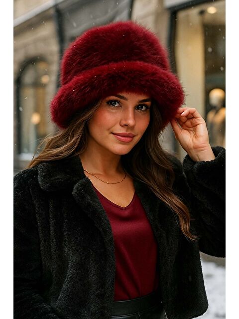 Remsa Kadın Kürklü Bucket Kalpak Şapka 1142 RKŞ-15 Bordo - S000467819-19951