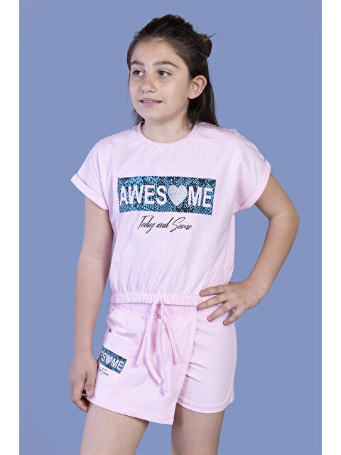 Toontoykids Kız Çocuk Baskılı Şortlu Takım