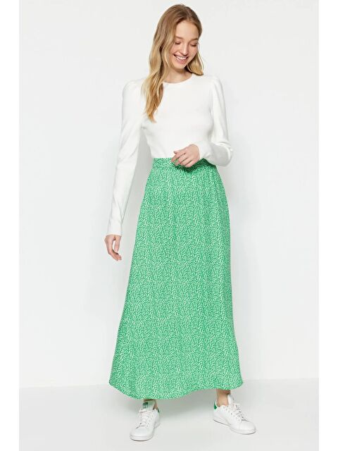 Saade Yeşil Çiçek Baskılı Kloş Etek