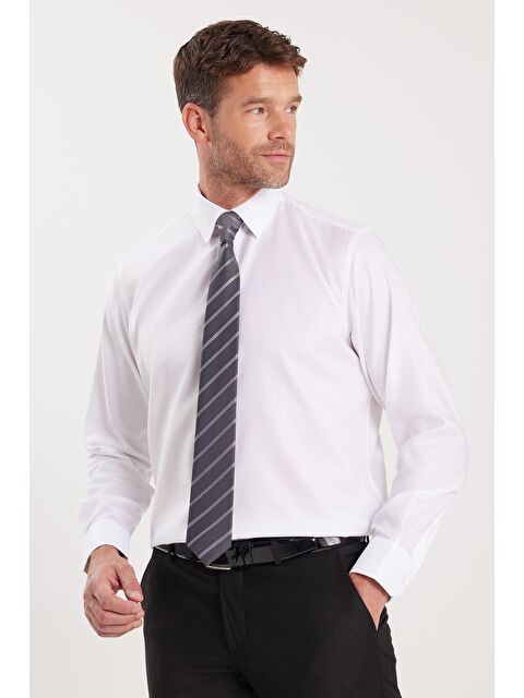 TUDORS Regular Fit Beyaz Non-Iron %100 Pamuk Doğa Dostu Ekoteks Belgeli Ütü Gerektirmez Gömlek - S000519214-20063