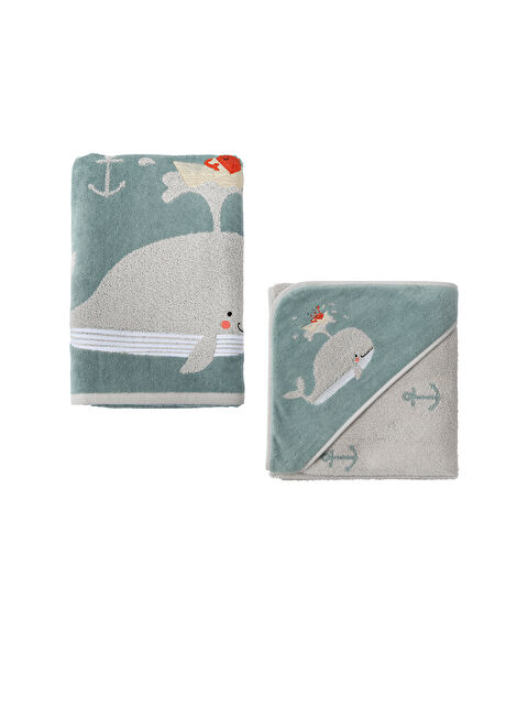 Casadora Baby Balina Jakarlı Havlu Seti - 80x80cm+70x140cm
