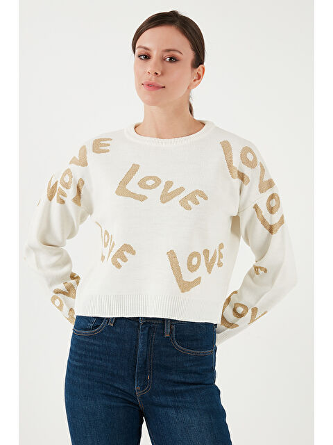 Fashion Friends Regular Fit Sıfır Yaka Simli Kadın Kazak 24K0261K1 - S000303388-19965