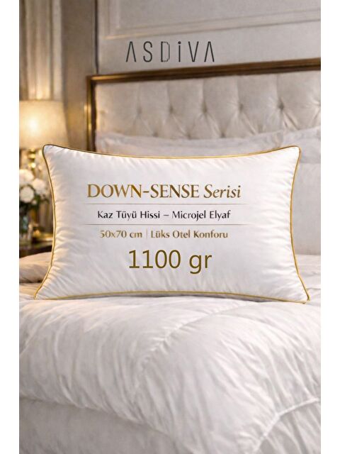Asdiva Down-Sense Serisi Yan Uyuyanlara Özel Biyeli Lüks Otel Yastığı 50x70 cm Microjel Elyaf 1100 Gr