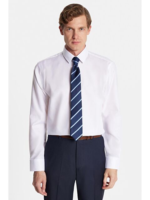 TUDORS Slim Fit Beyaz Non-Iron %100 Pamuk Doğa Dostu Ekoteks Belgeli Ütü Gerektirmez Gömlek - S000519218-20063