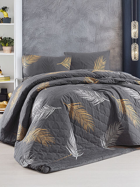 UPSTYLE Çok Amaçlı Battal Boy Kapitone Yatak Örtüsü 240x225 Cm Altın Gri - S000447399-20600