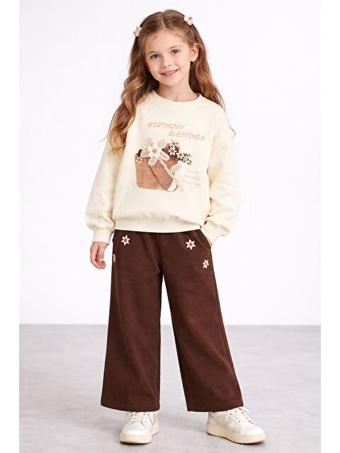 Cansın Mini Krem Papatya Nakış Detaylı Jean Pantolonlu Kız Çocuk 2li Takım 23520 - S000500187-19966