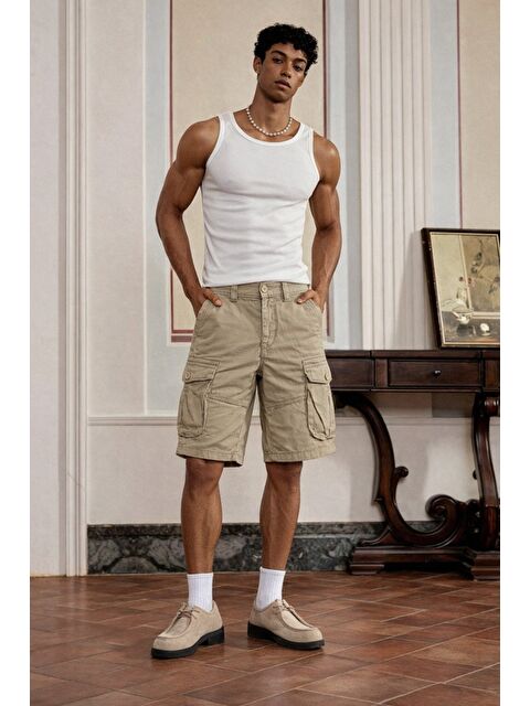 Tarz Cool Erkek Kargo Şort Çok Cepli Rahat Kesim Günlük Şort