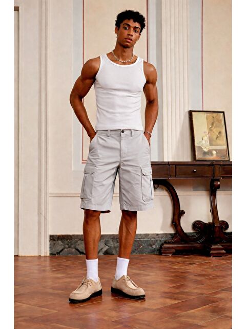 Tarz Cool Erkek Kargo Şort Çok Cepli Rahat Kesim Günlük Şort