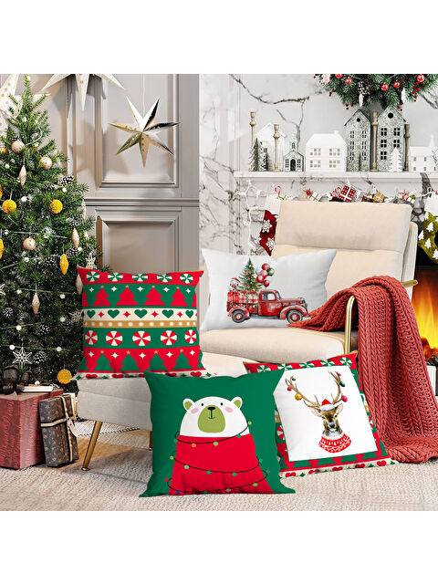 Evmila 4 lü Yılbaşı Temalı Kadife Kırlent Kılıfı 43x43 cm - S000285268-23173