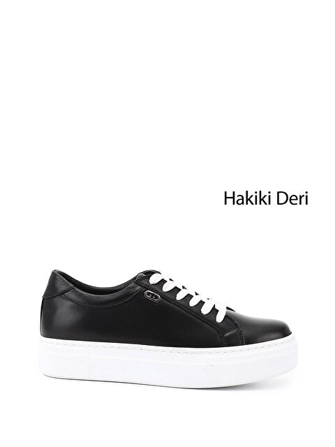 GÖNDERİ(R) Kadın SİYAH Bağcıklı Dolgu Taban Hakiki Deri Sneaker - S000493250-19351