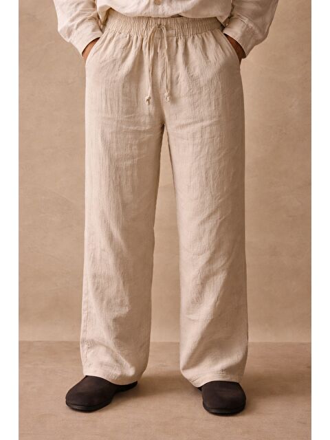 Tarz Cool Erkek Renk Keten Pantolon Lastikli Bel Rahat (Regular) Kalıp Günlük