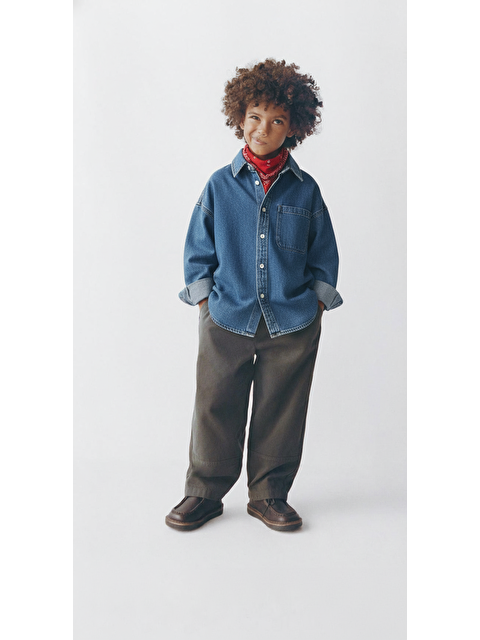 Magu Unisex Çocuk Pamuklu Mavi Oversize Denim Gömlek – Rahat Günlük Tarz - S000503400-17234