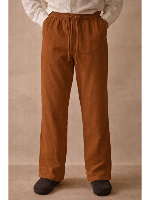 Tarz Cool Erkek Renk Keten Pantolon Lastikli Bel Rahat (Regular) Kalıp Günlük