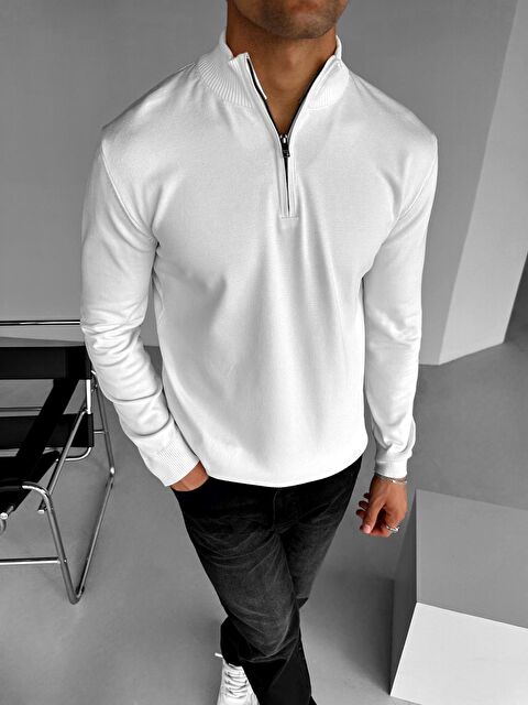 Abluka Online Erkek Yarım Fermuarlı Polo Yaka Kazak Ekru - S000270852-19965