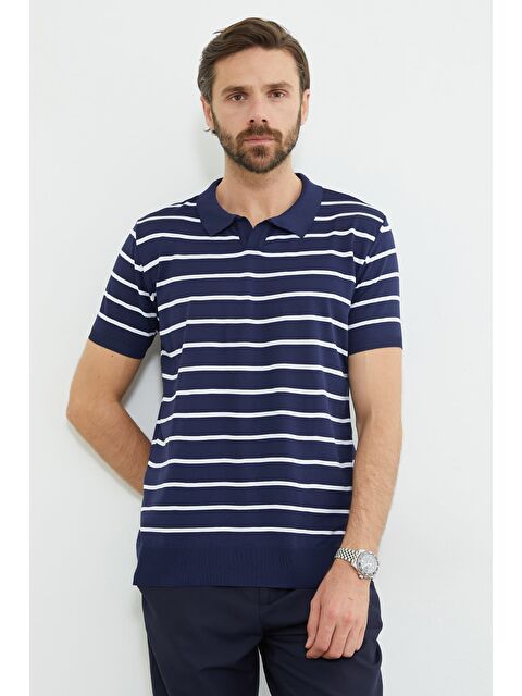 Fullamoda Çizgili Apaş Yaka Triko Tişört