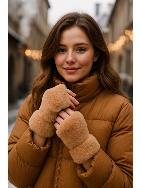 Remsa Kadın Kesik Pelüş Eldiven ELD-33 Vizon - S000467821-26429